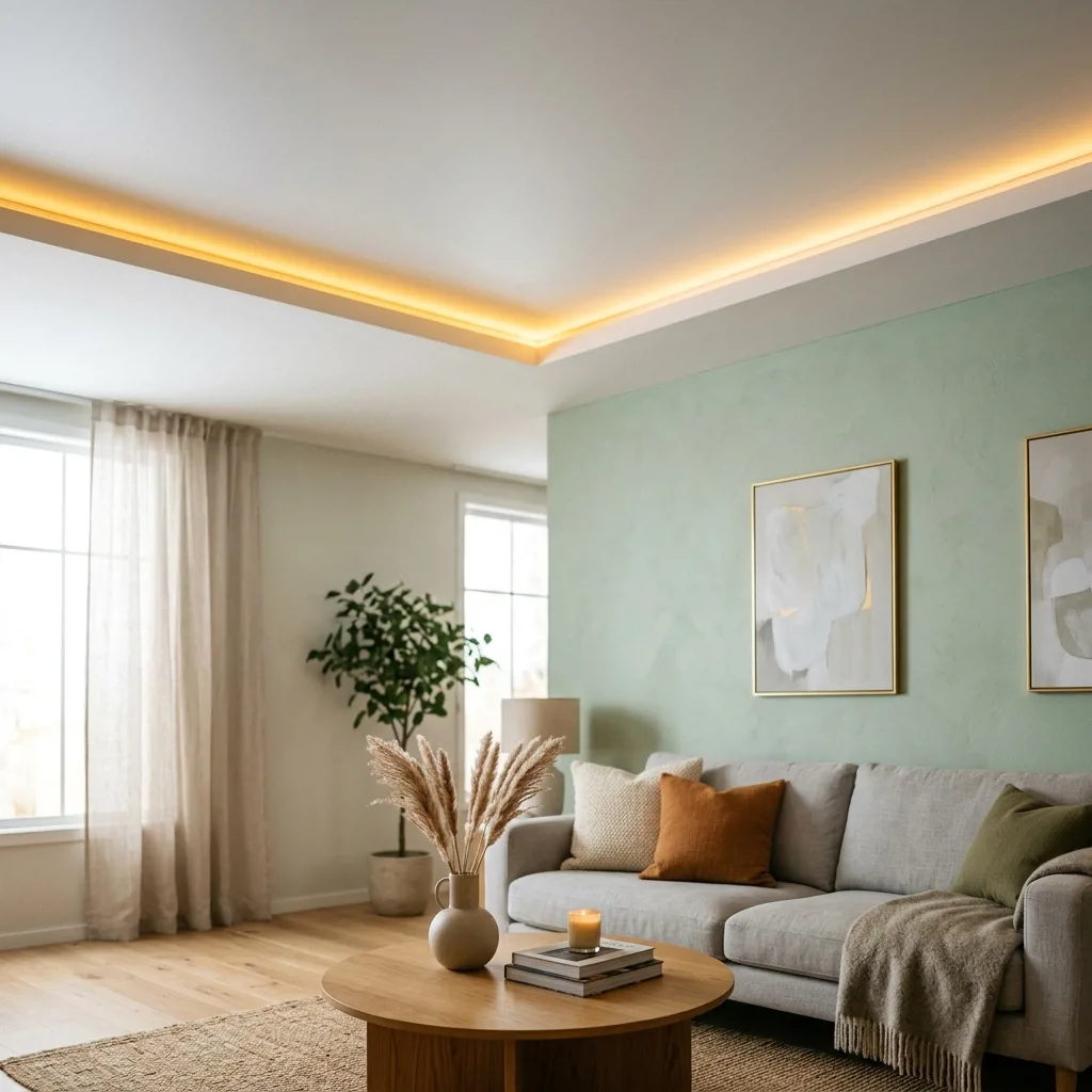 Двухуровневый натяжной потолок с LED-подсветкой 16 м², 115 000 ₽